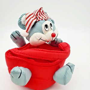 VTG Nylon Puffalump Christmas Mouse Red Basket  Plush Stuffed Animal Collectible